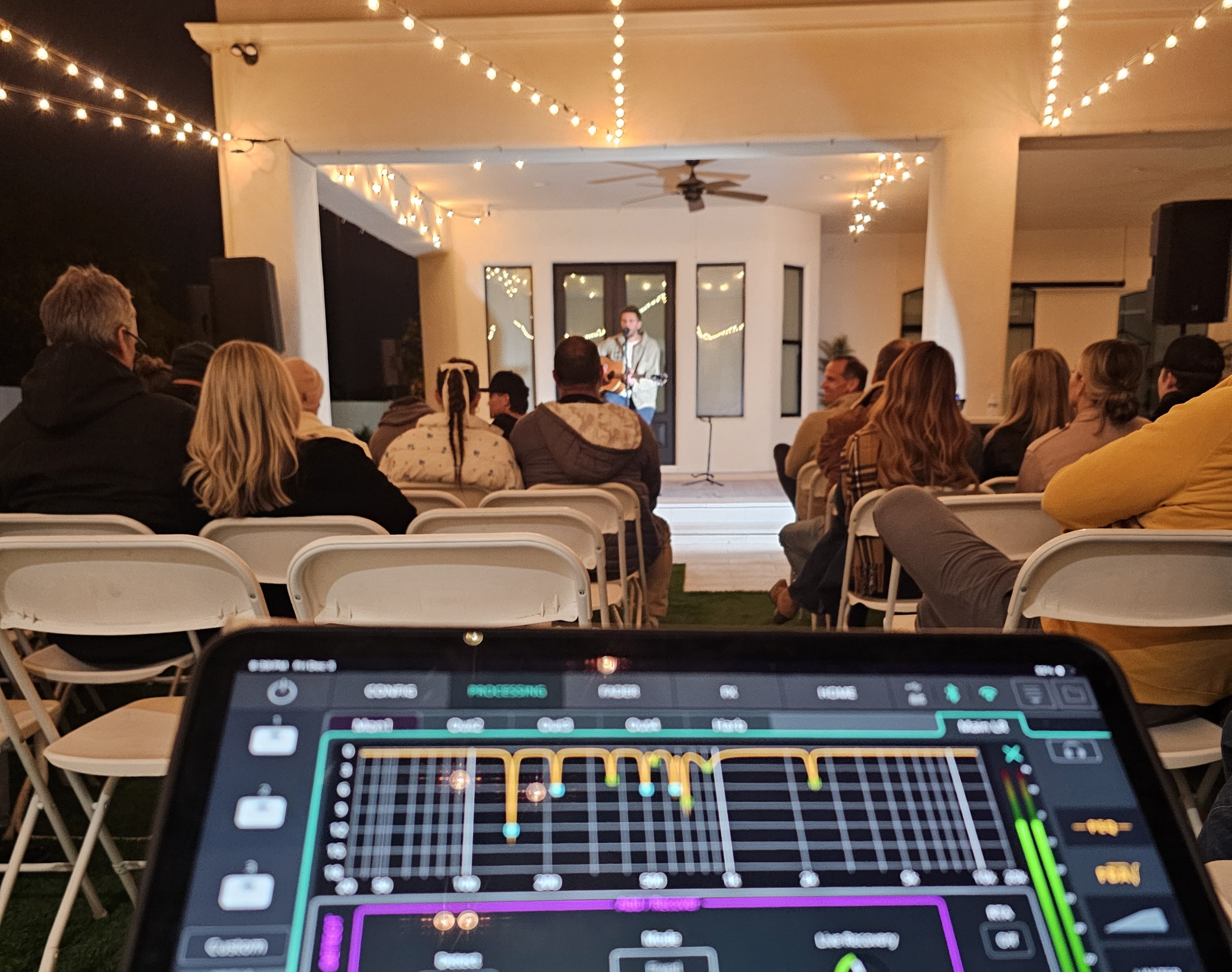 Live sound mixing for an outdoor acoustic performance